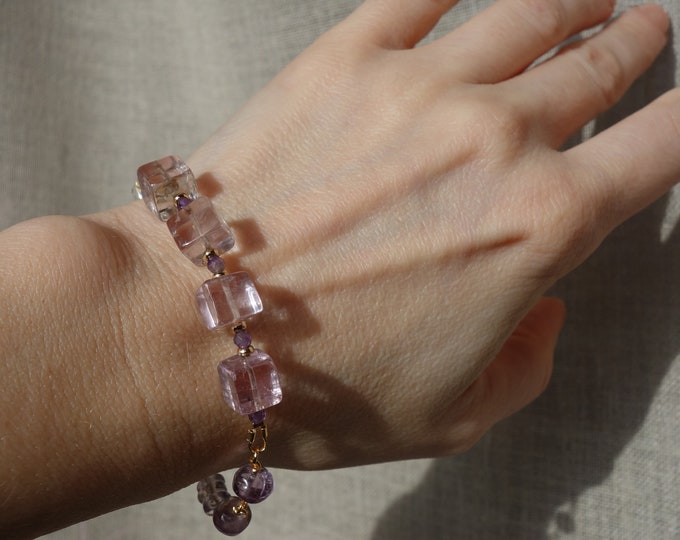 Amethyst and Citrine Bracelet, Amethyst Bracelet Jewelry gift, Gemstone bracelet with amethyst and citrine, Natural crystal bracelet