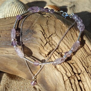 Delicate Amethyst Double Strand Bracelet – Natural Gemstone Bracelet with Sterling Silver – February Birthstone Jewelry – Gift for Her