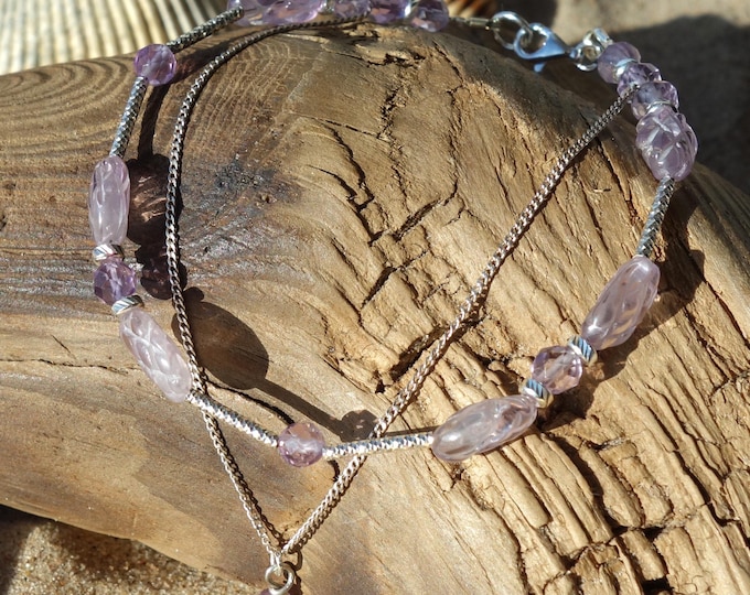 Delicate Amethyst Double Strand Bracelet – Natural Gemstone Bracelet with Sterling Silver – February Birthstone Jewelry – Gift for Her