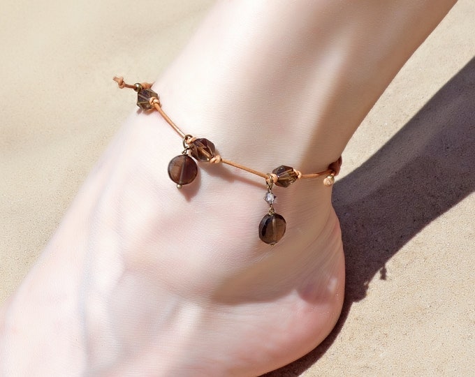 Anklet with smoky quartz, yoga Anklet, Sun Anklet, Bead Anklet, Summer Anklet, ankle bracelet, hippie anklet