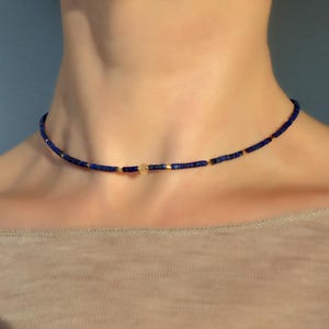 Natural Lapis lazuli and citrine necklace with gold plated over silver, genuine Lapis lazuli necklace, Lapis lazuli choker
