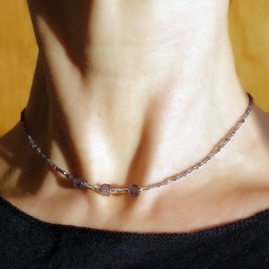 Natural Iolite necklace with silver 925, iolite jewelry, Genuine iolite choker, Minimalist necklace with iolite, Blue gemstone choker