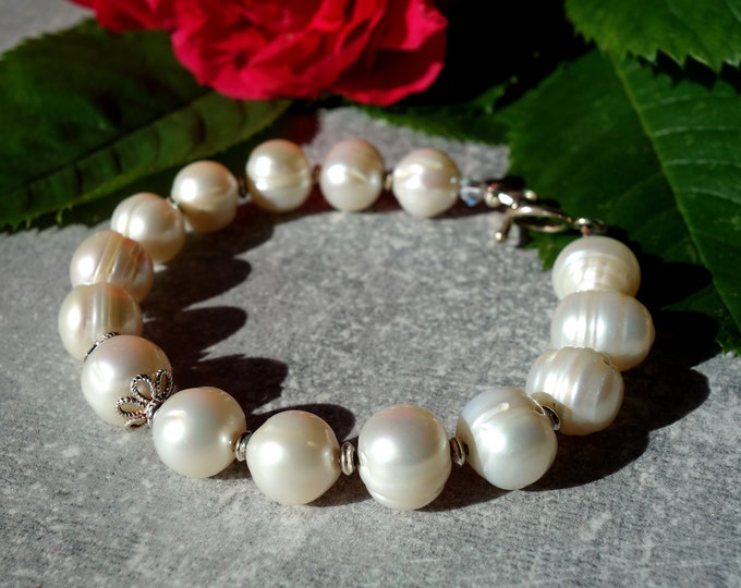 Pearl Bracelet with Sterling Silver clasp, Pearl Jewelry gift, white pearl bracelet, real pearl bracelet, jewelry birthday gifts for girl