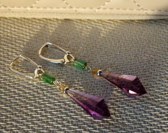 Amethyst and tourmaline earrings sterling silver, Amethyst earrings, genuine Amethyst earrings, genuine tourmaline earrings