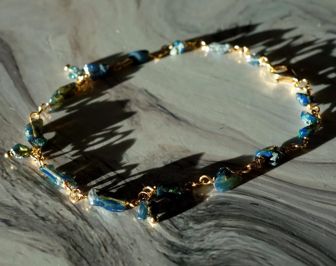 Natural Blue Opal Bracelet, opal Jewelry gift, Black Opal bracelet, Fire opal bracelet, Chain opal bracelet