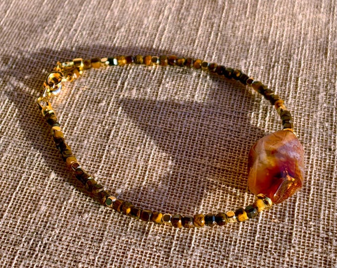Tiger's Eye Bracelet with Fire Agate Bead