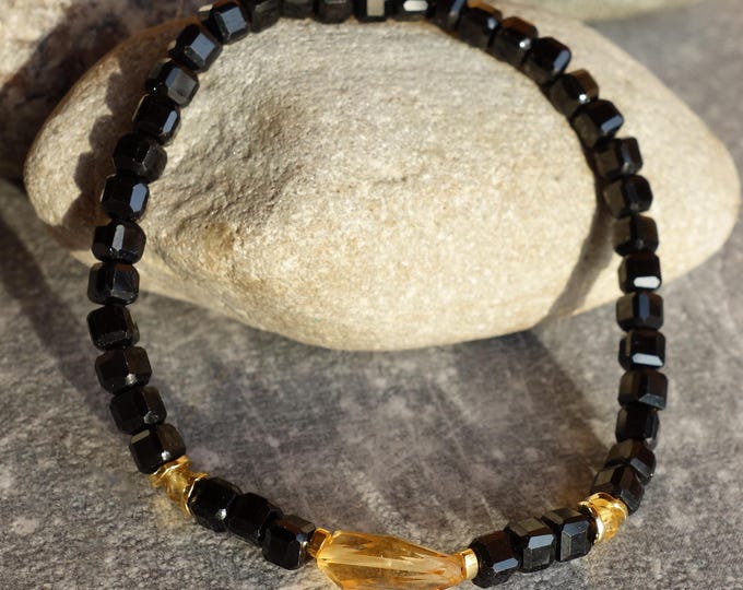 Black Spinel and Citrine Bracelet 17 cm