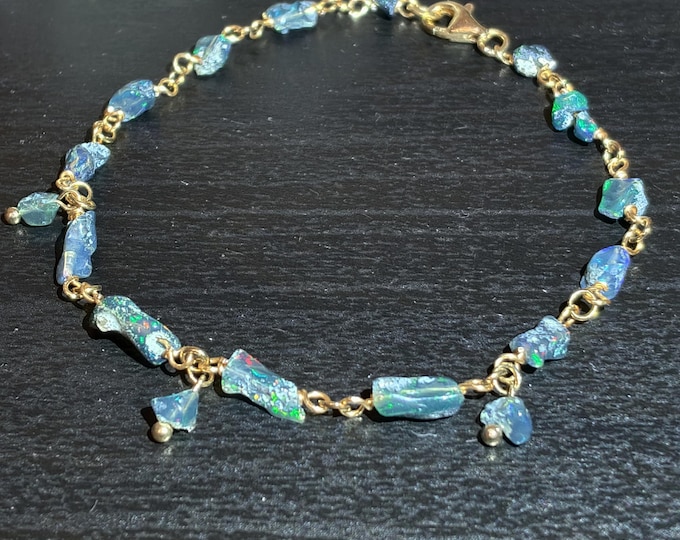 Natural Blue Opal Bracelet, opal Jewelry gift, Black Opal bracelet, Fire opal bracelet, Chain opal bracelet