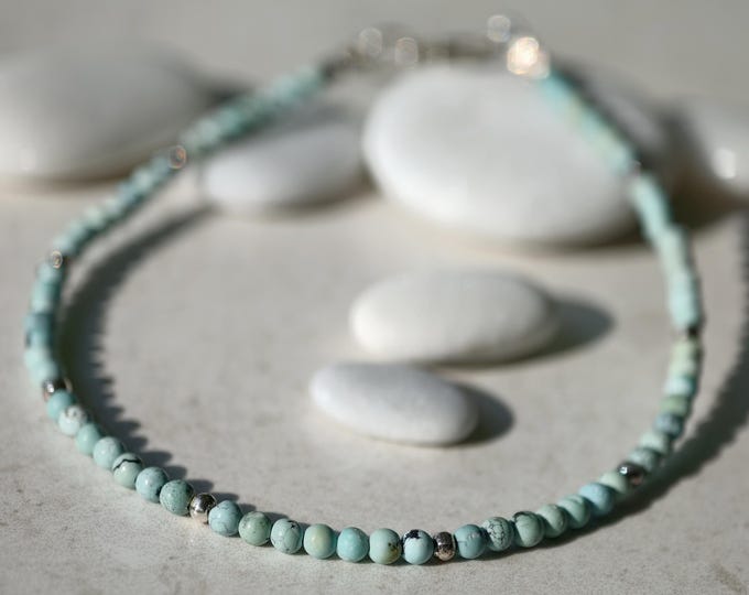 Turquoise Beaded Bracelet, 925 Sterling Silver, Genuine Turquoise Gemstone Jewelry, Dainty Stacking Bracelet, One of a Kind Gift