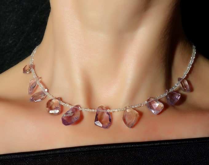 Necklace with ametrine, topaz and sterling silver, Ametrine necklace with topaz beads, Necklace with gemstones, ametrine choker