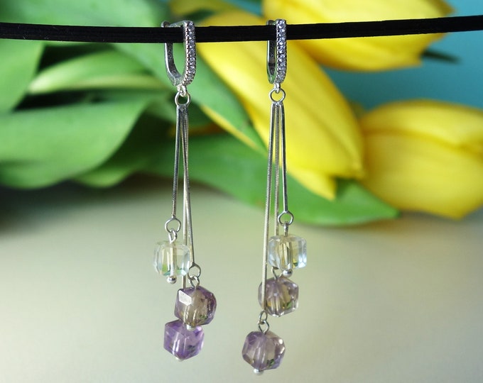 Natural Ametrine Earrings, long chain earrings, genuine ametrine earrings, gemstone earrings, long earrings, ametrine jewelry