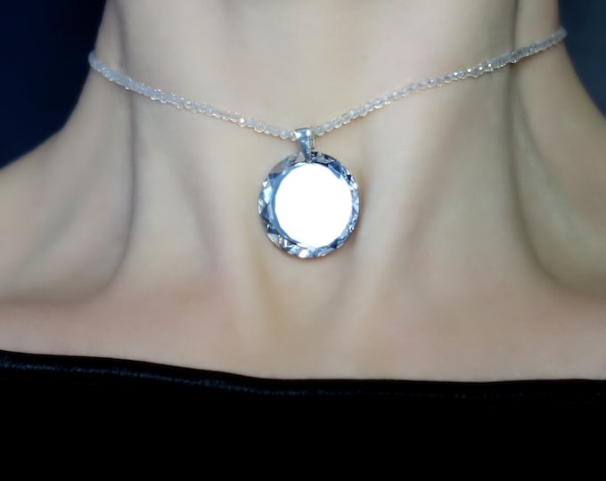 Topaz Necklace with Swarovski pendant and sterling silver, Topaz choker, Necklace with gemstones, mirror pendant