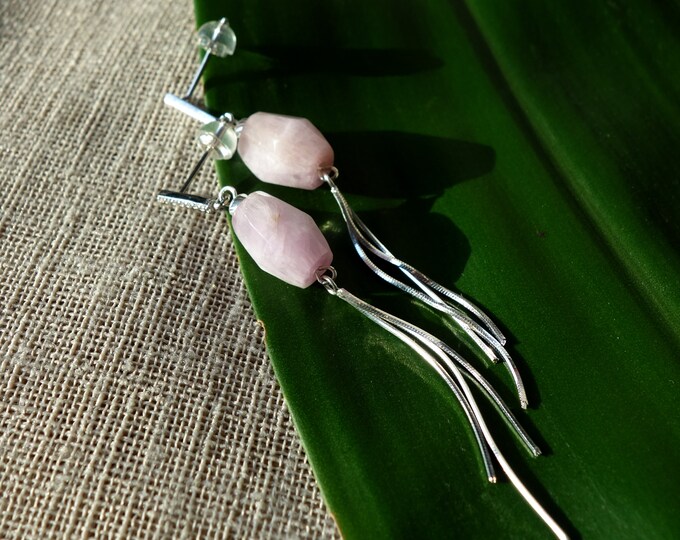 Kunzite earrings sterling silver, pink stone earring, Sterling silver earrings, genuine pink kunzite earrings, pink dangle earrings