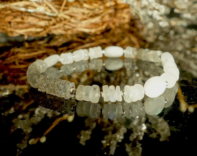 Moonstone Bracelet with Swarovski crystals, Moonstone Jewelry, Genuine Moonstone bracelet with Sterling silver, Rainbow Moonstone Bracelet