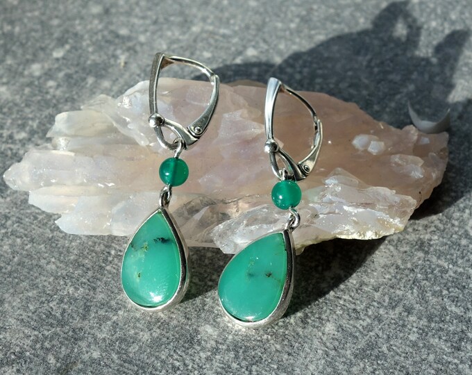 Chrysoprase Earrings sterling silver, green stone earring, Sterling silver earrings, genuine crhrysoprase earrings, chrysoprase jewelry