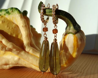 Smoky Quartz & Spessartine Garnet Earrings | Statement Drop Earrings | Natural Gemstone Jewelry