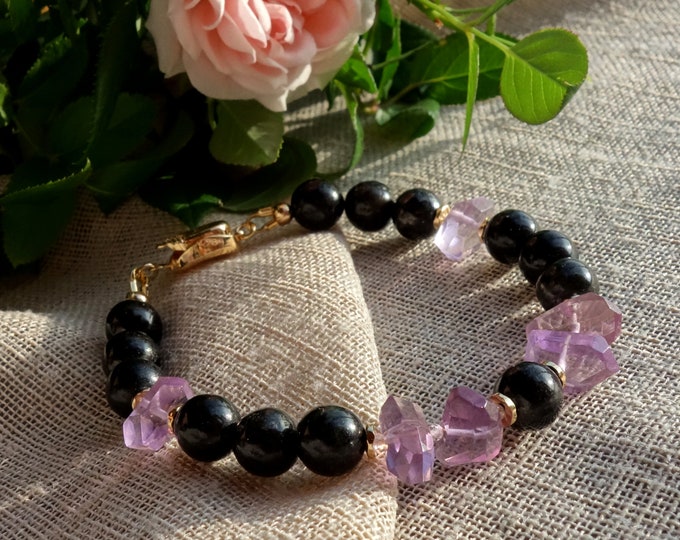 Phlogopite Biotite and Ametrine Bracelet, Phlogopite bracelet, Genuine Phlogopite bracelet, phlogopite beads, ametrine bracelet