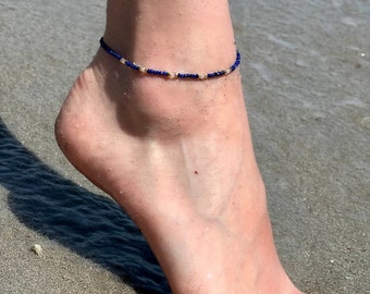 Gemstone Anklet with lapis lazuli and blue agate, Blue Anklet, Sun Anklet, Bead Anklet, Summer Anklet, ankle bracelet