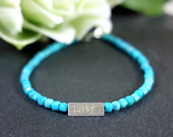 Turquoise bracelet with sterling silver, Lucky bracelet,  Delicate Beaded Bracelet, Minimalist turquoise bracelet, turquoise bangle