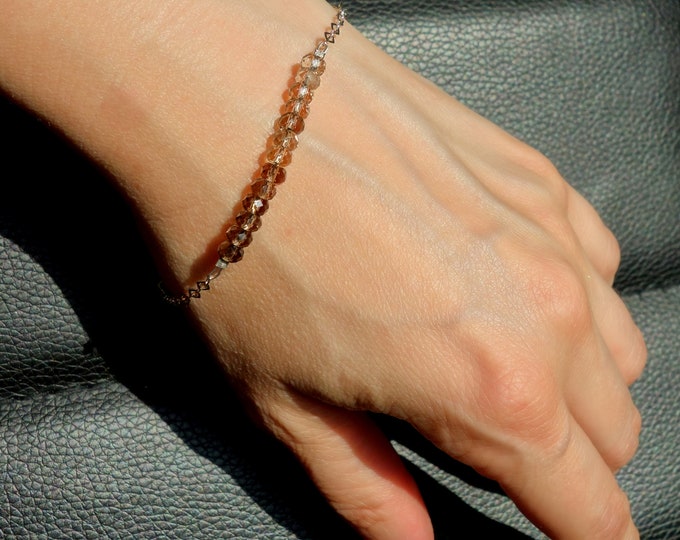 Smoky Quartz Bracelet, smoky quartz bracelet with sterling silver, Minimal bracelet, silver bracelet, gradient bracelet, brown bracelet
