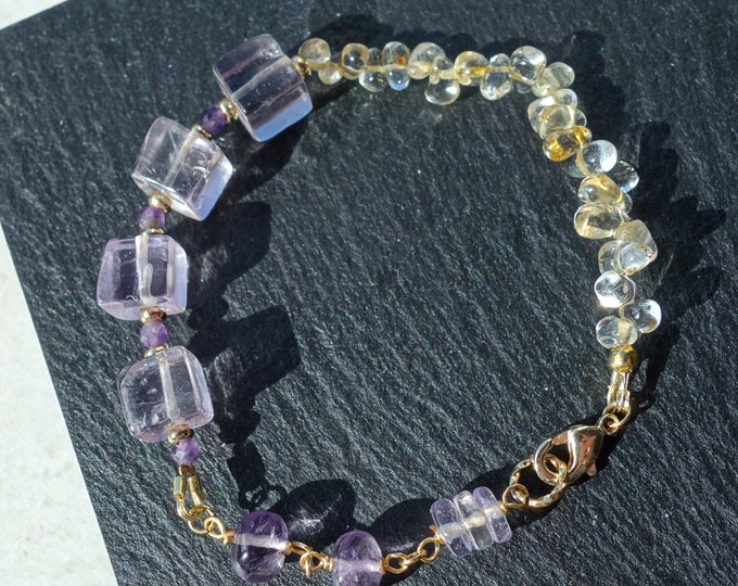 Amethyst and Citrine Bracelet, Amethyst Bracelet Jewelry gift, Gemstone bracelet with amethyst and citrine, Natural crystal bracelet