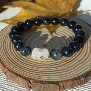 Tourmaline Quartz Bracelet with Agate bead mens bracelet, Black tourmaline in quartz bracelet, Genuine tourmaline quartz mens bracelet
