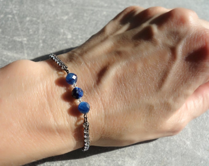 Natural Kyanite Bracelet adjustable size, Gemstone bracelet, genuine kyanite, blue kyanite bracelet, gift for her, birthstone bracelet