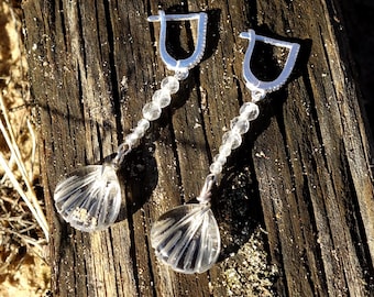 Clear quartz stud earrings sterling silver, Sterling silver earrings, rock crystal earring, clear quartz shell earrings