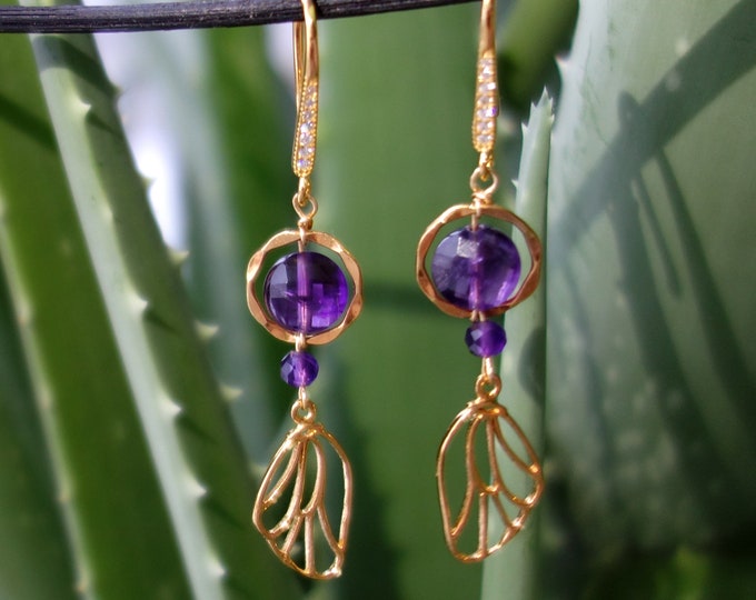 Amethyst Earrings with gold plated silver, purple stone earring, goldplated silver earrings, genuine amethyst earrings, amethyst jewelry