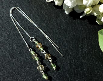 Citrine and peridot (chrysolite) handmade earrings with 925 sterling silver, long chain earrings, genuine peridot earrings, citrine earrings