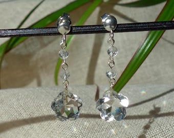 Clear quartz stud earrings sterling silver, Sterling silver earrings, rock crystal earring, clear quartz flower earrings