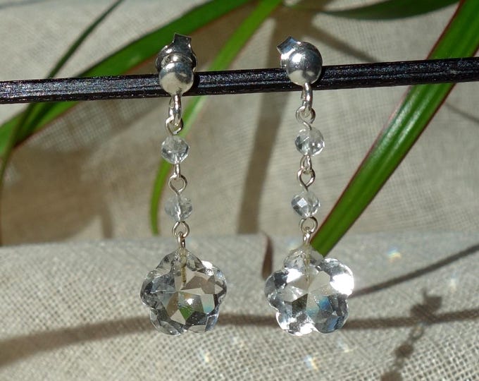 Clear quartz stud earrings sterling silver, Sterling silver earrings, rock crystal earring, clear quartz flower earrings