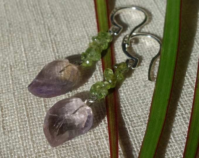 Natural Ametrine and Peridot Sterling Silver Earrings, genuine ametrine earrings, genuine peridot earrings, ametrine jewelry, leaf earrings