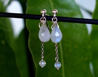 Moonstone earrings sterling silver, Sterling silver earrings, genuine moonstone earrings, Rainbow Moonstone Drop Shape Carving Earrings
