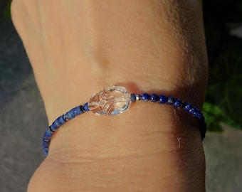 Lapis Lazuli bracelet with Swarovski scarab, lapis bracelet, Blue lapis bracelet, Scarab bracelet, Gemstone bracelet, Minimalist bracelet