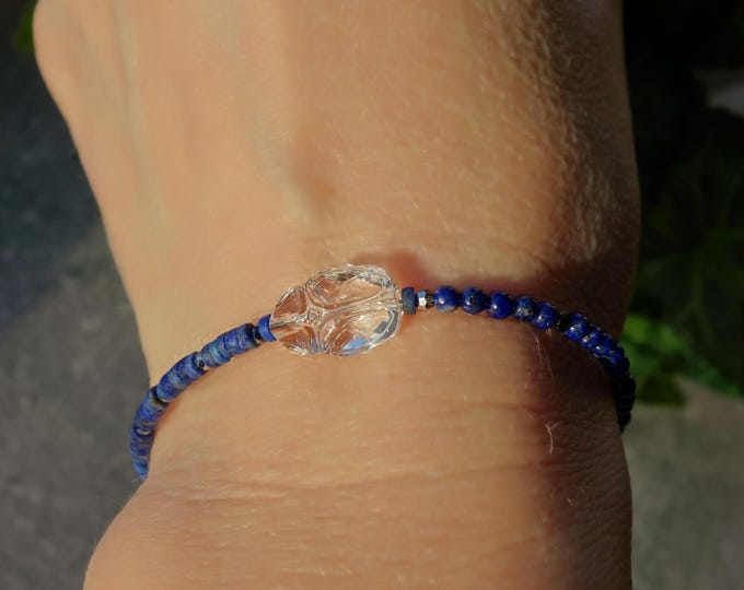 Lapis Lazuli bracelet with Swarovski scarab, lapis bracelet, Blue lapis bracelet, Scarab bracelet, Gemstone bracelet, Minimalist bracelet