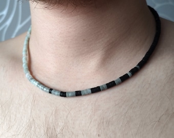 Black Tourmaline and chrysoprase choker for men, Schorl necklace, Black Tourmaline Necklace for men, Mens Necklace with black tourmaline