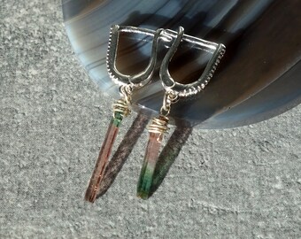 Watermelon Tourmaline Silver Earrings — One of a Kind
