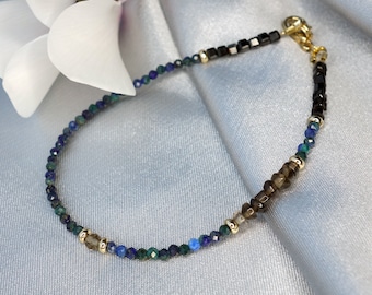 Azurite, Smoky quartz and Black Spinel bracelet, Black spinel bracelet, azurite bracelet, smokey quartz bracelet, Skinny bracelet