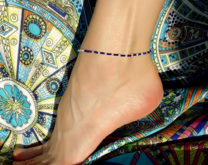 Gemstone Anklet with lapis lazuli and blue agate, Blue Anklet, Sun Anklet, Bead Anklet, Summer Anklet, ankle bracelet