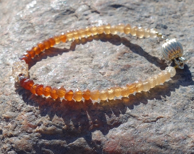 Garnet Bracelet, Hessonite Bracelet, Gemstone bracelet with Swarovski, Faceted gemstone, Rare Mandarin Garnet Bracelet, Bohemian bracelet