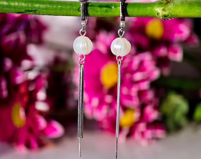 Sterling Silver Faceted Pearl Dangle Earrings