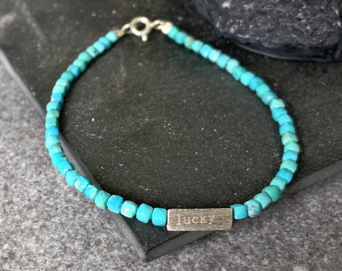 Turquoise bracelet with sterling silver, Lucky bracelet, Delicate Beaded Bracelet, Minimalist turquoise bracelet, turquoise bangle