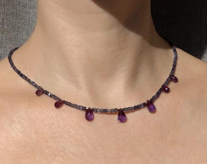 Tanzanite and Lab Created Alexandrite necklace with sterling silver, Tanzanite Necklace, Minimalist tanzanite necklace with sterling silver