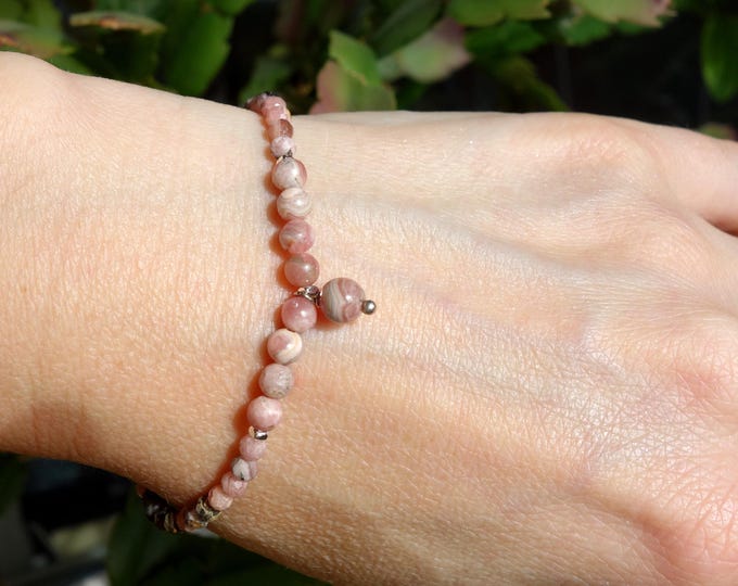 Rhodochrosite Beaded Bracelet – 3.5 mm Natural Pink Gemstone, pink rhodochrosite bracelet, rhodochrosite jewelry, Dainty Bracelet