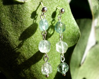 Aquamarine Stud Earrings Silver | Raw Aquamarine Stud Earrings | Minimalist Gemstone Jewelry