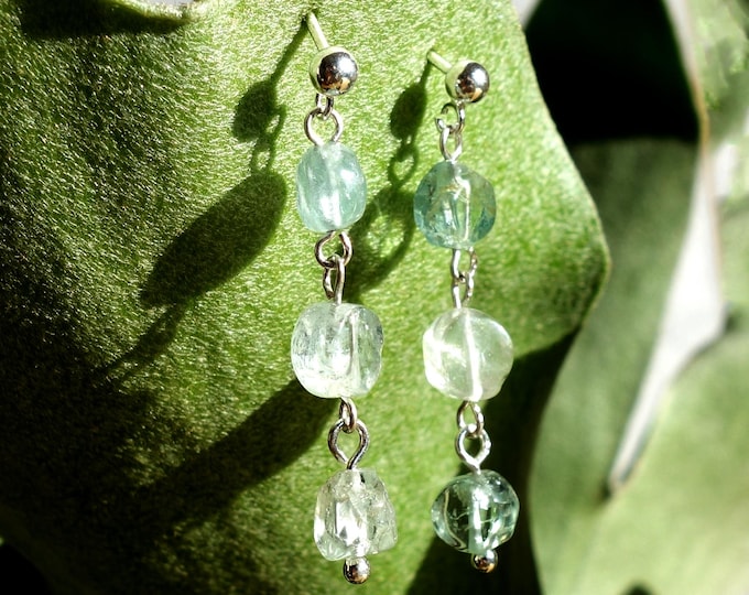 Aquamarine Stud Earrings Silver | Raw Aquamarine Stud Earrings | Minimalist Gemstone Jewelry