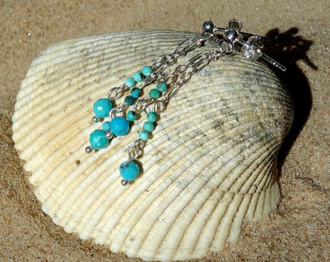 Natural turquoise earrings sterling silver, Sterling silver earrings, genuine turquoise earrings, long earrings