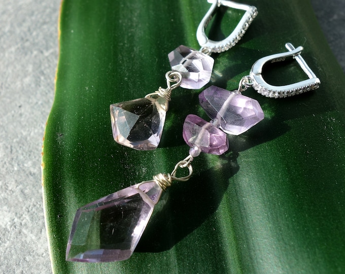 Natural Ametrine Earrings, long chain earrings, genuine ametrine earrings, Asymmetric ametrine earrings, ametrine jewelry