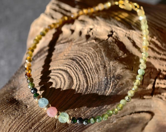 Multicolor Tourmaline Bracelet with Gold-Plated Clasp